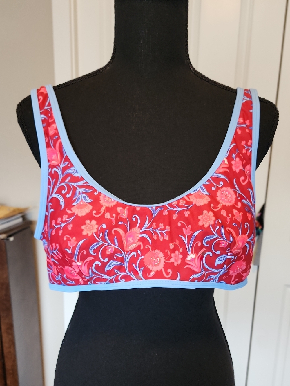 Cupshe Red Floral Bikini with Light Blue Trim